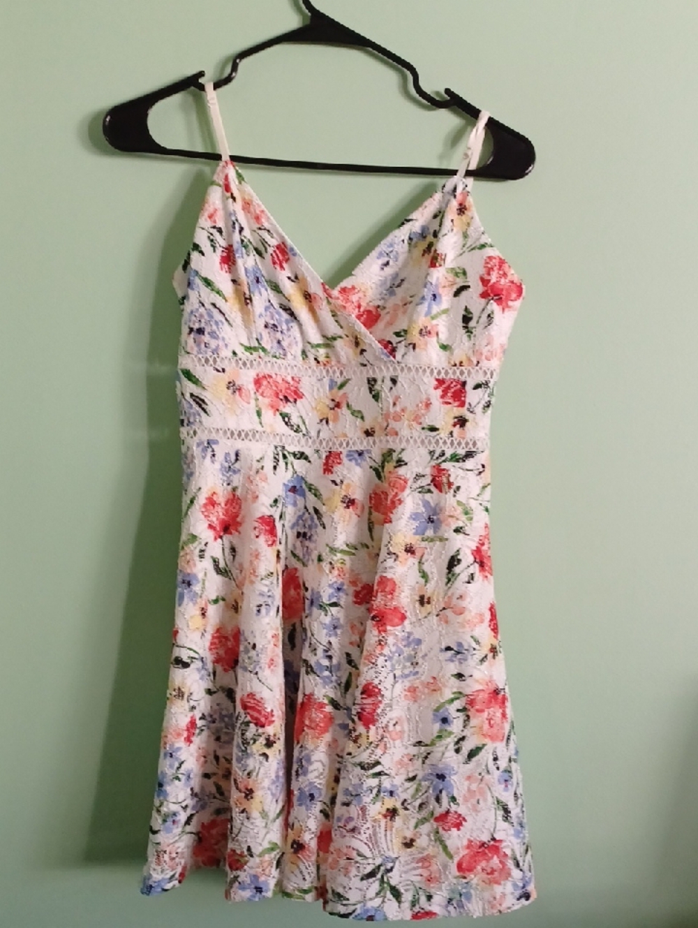 Blue Rain White Floral Lace-Trim Mini Dress